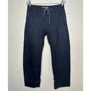 Reiss Navy Blue women's cargo 100% linen casual drawstring cropped pants size 28